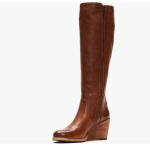 FSJ Brown Comfortable Side Zipper Wedge High Heel Point Toe Fancy Ladies Boot